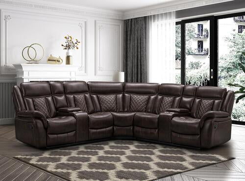 LRPX2281BC 2-Tone Dark Chocolate Sectional With 3 Recliners